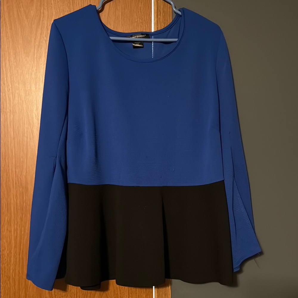 Ashley Stewart Blue and Black Peplum Blouse